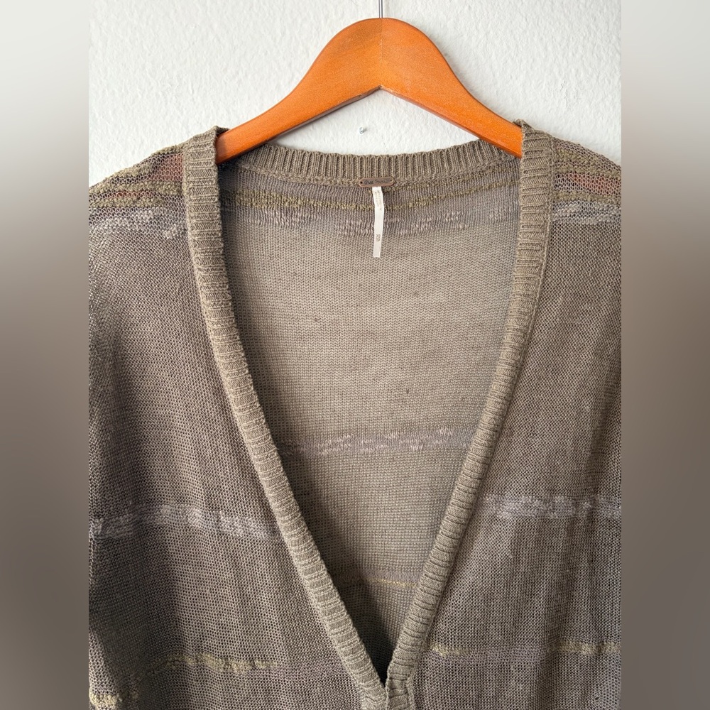 Free People Open Knit Green Brown Duster Cardigan Sweater Women’s Extra Small XS - Picture 5 of 14